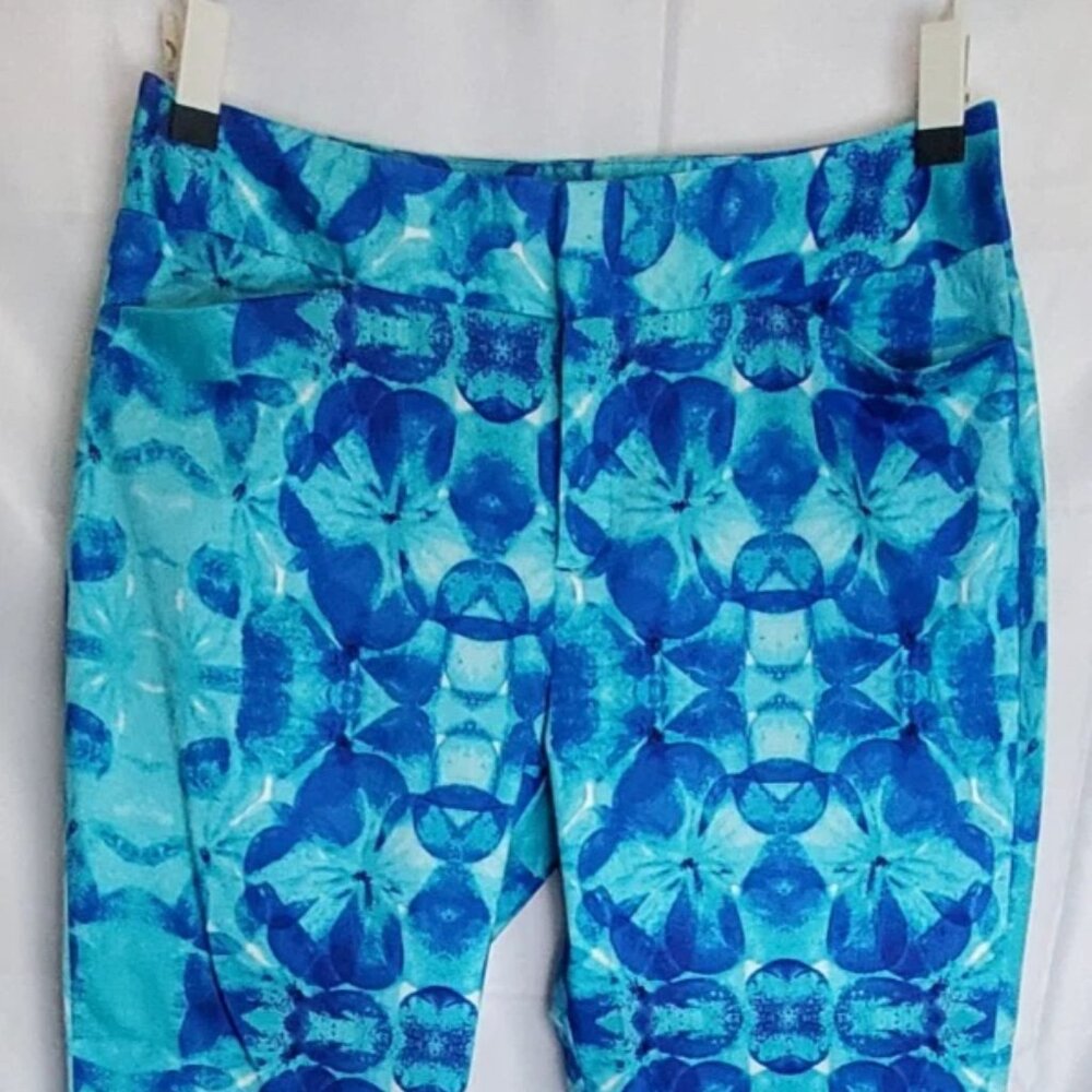 Coldwater Creek Natural Fit "Jasmin"‎ Blue Floral Print Crop Pants sz 8